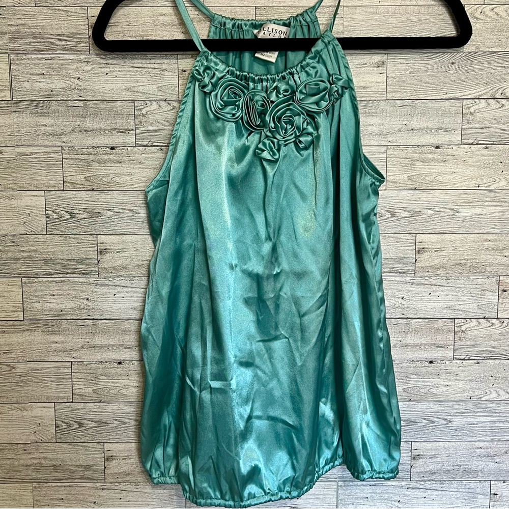 Light Teal‎ Halter Top Size Small by Allison Taylor Rosettes, Elastic Waistband